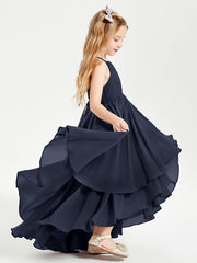 Asymmetrical Chiffon Junior Bridesmaid Dresses Dark Navy