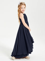 Asymmetrical Chiffon Junior Bridesmaid Dresses Dark Navy