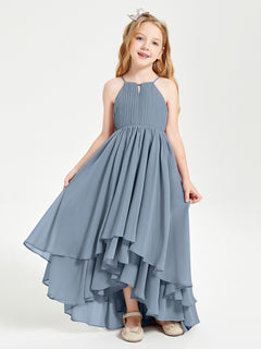 Asymmetrical Chiffon Junior Bridesmaid Dresses Dusty Blue