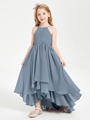Asymmetrical Chiffon Junior Bridesmaid Dresses Dusty Blue