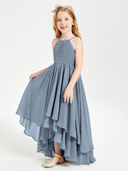 Asymmetrical Chiffon Junior Bridesmaid Dresses Dusty Blue