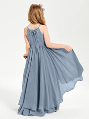Asymmetrical Chiffon Junior Bridesmaid Dresses Dusty Blue