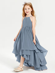 Asymmetrical Chiffon Junior Bridesmaid Dresses Dusty Blue