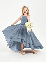 Asymmetrical Chiffon Junior Bridesmaid Dresses Dusty Blue
