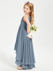 Asymmetrical Chiffon Junior Bridesmaid Dresses Dusty Blue