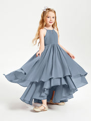 Asymmetrical Chiffon Junior Bridesmaid Dresses Dusty Blue