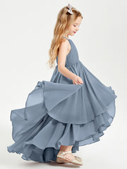 Asymmetrical Chiffon Junior Bridesmaid Dresses Dusty Blue