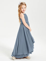Asymmetrical Chiffon Junior Bridesmaid Dresses Dusty Blue