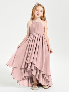 Asymmetrical Chiffon Junior Bridesmaid Dresses Dusty Rose