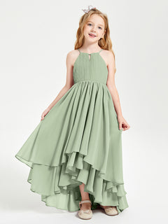 Asymmetrical Chiffon Junior Bridesmaid Dresses Dusty Sage