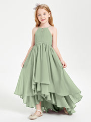 Asymmetrical Chiffon Junior Bridesmaid Dresses Dusty Sage
