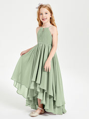 Asymmetrical Chiffon Junior Bridesmaid Dresses Dusty Sage
