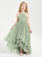 Asymmetrical Chiffon Junior Bridesmaid Dresses Dusty Sage