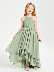Asymmetrical Chiffon Junior Bridesmaid Dresses Dusty Sage