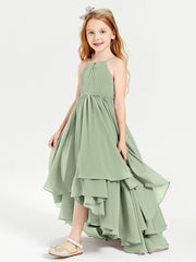 Asymmetrical Chiffon Junior Bridesmaid Dresses Dusty Sage
