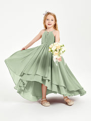 Asymmetrical Chiffon Junior Bridesmaid Dresses Dusty Sage