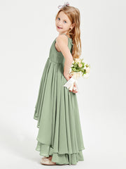 Asymmetrical Chiffon Junior Bridesmaid Dresses Dusty Sage
