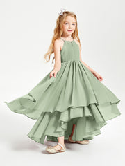 Asymmetrical Chiffon Junior Bridesmaid Dresses Dusty Sage