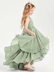 Asymmetrical Chiffon Junior Bridesmaid Dresses Dusty Sage