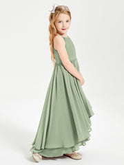 Asymmetrical Chiffon Junior Bridesmaid Dresses Dusty Sage