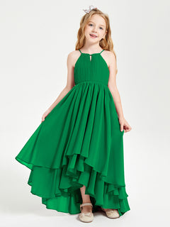 Asymmetrical Chiffon Junior Bridesmaid Dresses Emerald