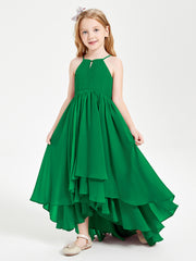 Asymmetrical Chiffon Junior Bridesmaid Dresses Emerald