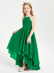 Asymmetrical Chiffon Junior Bridesmaid Dresses Emerald