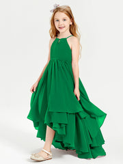 Asymmetrical Chiffon Junior Bridesmaid Dresses Emerald