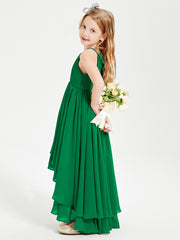 Asymmetrical Chiffon Junior Bridesmaid Dresses Emerald