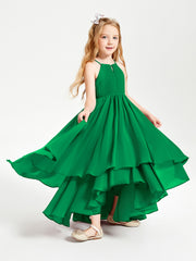Asymmetrical Chiffon Junior Bridesmaid Dresses Emerald