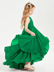 Asymmetrical Chiffon Junior Bridesmaid Dresses Emerald