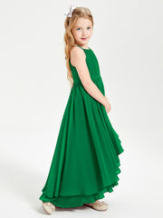 Asymmetrical Chiffon Junior Bridesmaid Dresses Emerald