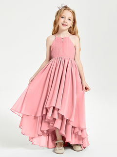 Asymmetrical Chiffon Junior Bridesmaid Dresses Flamingo