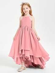 Asymmetrical Chiffon Junior Bridesmaid Dresses Flamingo