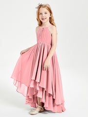 Asymmetrical Chiffon Junior Bridesmaid Dresses Flamingo