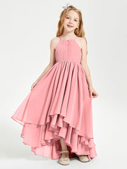 Asymmetrical Chiffon Junior Bridesmaid Dresses Flamingo
