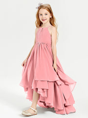 Asymmetrical Chiffon Junior Bridesmaid Dresses Flamingo