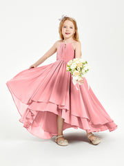 Asymmetrical Chiffon Junior Bridesmaid Dresses Flamingo