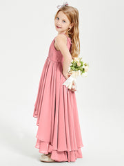 Asymmetrical Chiffon Junior Bridesmaid Dresses Flamingo
