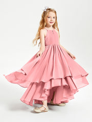 Asymmetrical Chiffon Junior Bridesmaid Dresses Flamingo