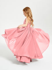 Asymmetrical Chiffon Junior Bridesmaid Dresses Flamingo