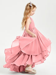 Asymmetrical Chiffon Junior Bridesmaid Dresses Flamingo