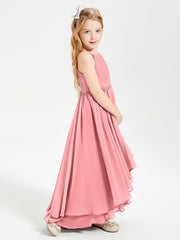 Asymmetrical Chiffon Junior Bridesmaid Dresses Flamingo