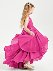 Asymmetrical Chiffon Junior Bridesmaid Dresses Fuchsia