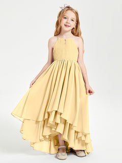 Asymmetrical Chiffon Junior Bridesmaid Dresses Gold