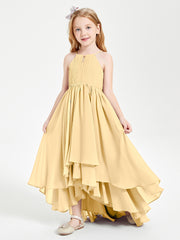 Asymmetrical Chiffon Junior Bridesmaid Dresses Gold