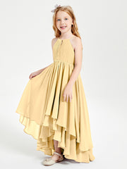 Asymmetrical Chiffon Junior Bridesmaid Dresses Gold