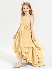 Asymmetrical Chiffon Junior Bridesmaid Dresses Gold