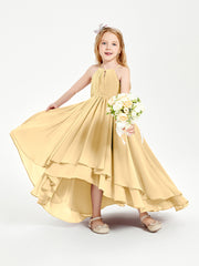 Asymmetrical Chiffon Junior Bridesmaid Dresses Gold