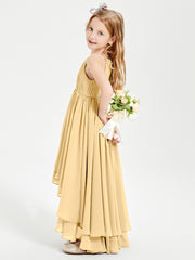 Asymmetrical Chiffon Junior Bridesmaid Dresses Gold